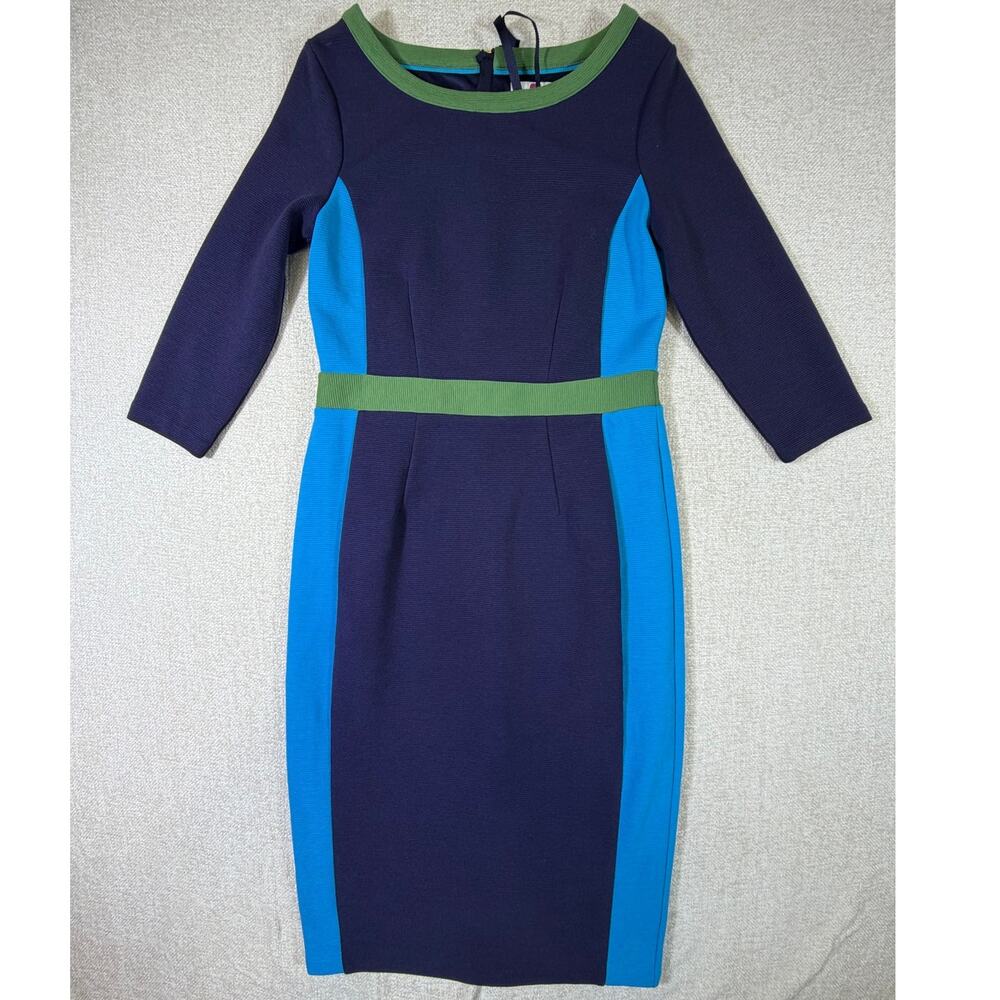 Boden Women 8 Blue Colorblock 60s Knit Knee Length Lightweight Office Dress
